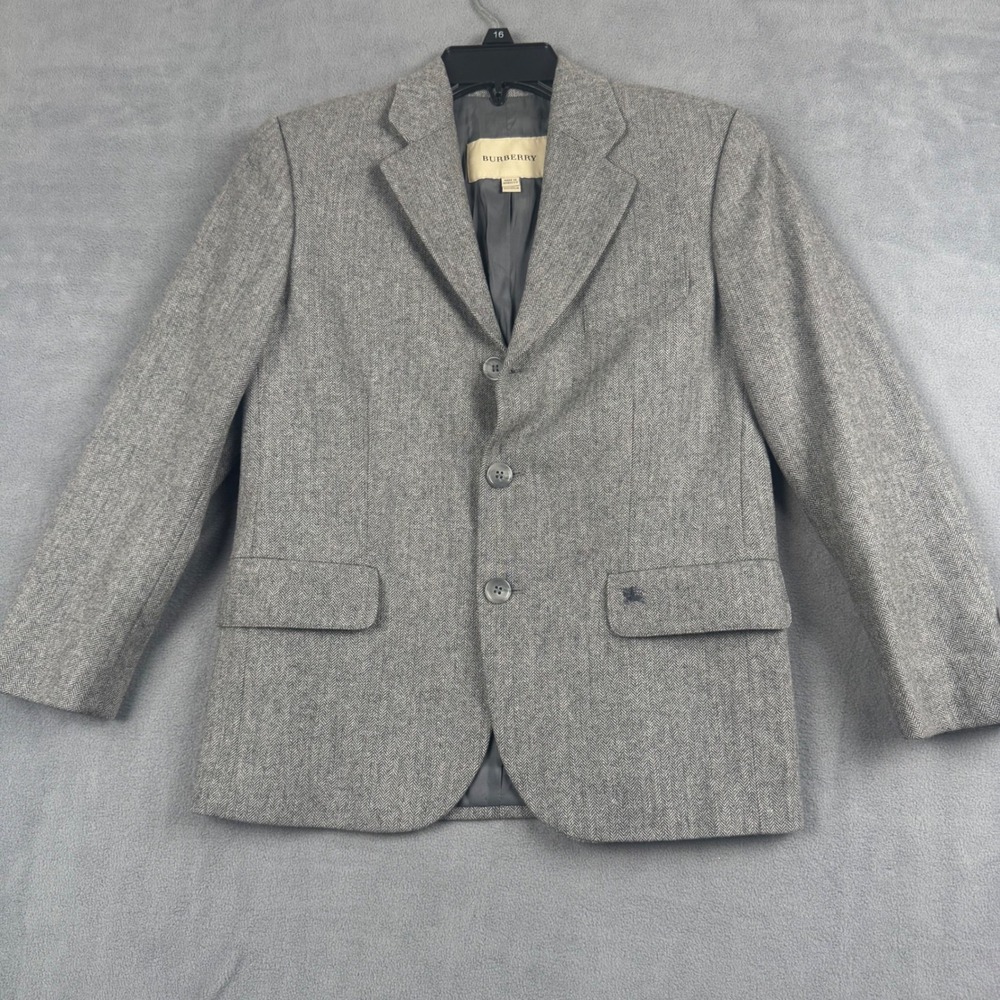 Burberry Boys Grey Herringbone Wool Blend Blazer Jacket Size 10Y 140cm